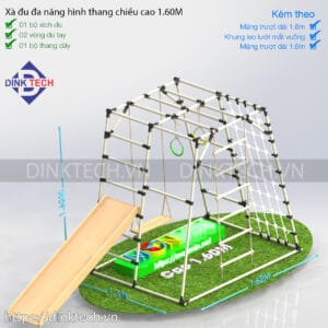 Cơ bản + vách leo núi + lưới vuông + máng 1.2m - cao 1.8m Xà đu đa năng hình thang